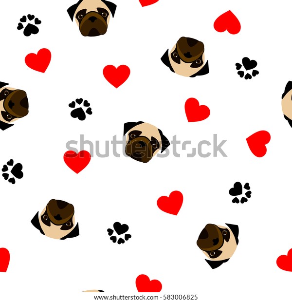 Cute Seamless Pattern Pug Dog Paw Stock Vector Royalty Free