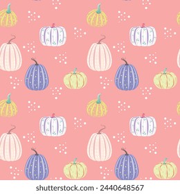 Cute seamless pattern with pumpkins in nursery style. Perfect for baby and children's clothing design. Home textiles, stationery, cover design, fabric print, baby shower, wallpaper and clipart art.