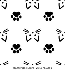 süßes, nahtloses Muster von pussy doodle Gesicht und Klauen