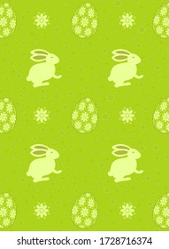 Cute seamless pattern with rabbit cartoon on green background