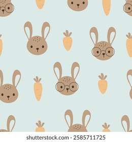 Cute seamless pattern with rabbit cartoon. Rabbit and carrot on green pastel. Textile, fabric, wallpaper, nursery and wrapping paper. vector illustration