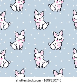 Cute seamless pattern with rabbits. Easter bunnies. Summer rabbits. Dots background.