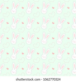 Cute seamless pattern with rabbits and hearts. Idea for Easter