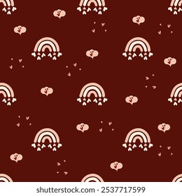 Cute seamless pattern with rainbow and hearts, thoughts of love, valentine's day, love, fabric print, passion, paper