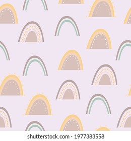 cute seamless pattern with rainbow for kids. delicate pastel pattern. boho rainbow. bohemian doodles