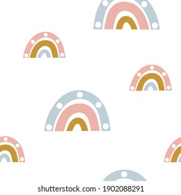 Cute seamless pattern with rainbows. Fabric design for kids. Vector scandinavian baby illustration