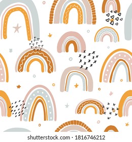 cute seamless pattern with rainbows on white background for kids fashion, textile prints, wallpaper, wrapping paper, scrapbooking, stationery. Childish scandinavian design. EPS 10