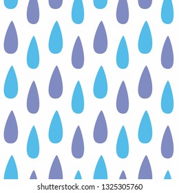 Cute seamless pattern with raindrops. Simple vector illustration. White, blue, purple.