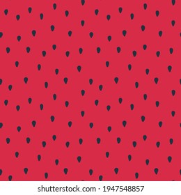 Cute seamless pattern with random bright color drops on red background. Seed shaped dots. Trendy colors. Vector pattern for wrapping paper, package, fabric print, kids textile and other.