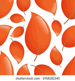 Cute seamless pattern with red autumn leaves. White background. Flat style illustration.