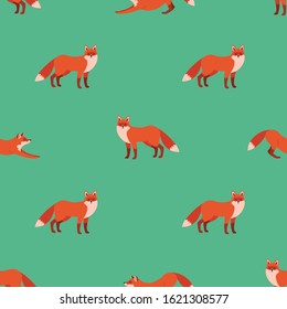 Cute seamless pattern with red foxes. Vector illustration for decoration for textile, notebooks, wallpapers etc