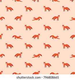 Cute seamless pattern with red foxes. Vector illustration for decoration for textile, notebooks, wallpapers etc