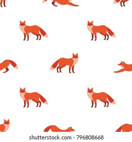 Cute seamless pattern with red foxes. Vector illustration for decoration for textile, notebooks, wallpapers etc