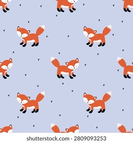 Cute seamless pattern with red foxies