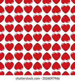 Patrón perfecto con corazones rojos. Fondo blanco. Ilustración de estilo plano.
