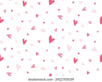 Cute Seamless Pattern with red hearts. Pink Love symbol. Hand Drawn Heart shape. Valentine's Day, wedding, anniversary, Mother's day background. Wrapping paper, wallpaper, cover design