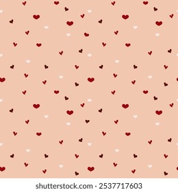 Cute seamless pattern with red hearts, valentine's day, love, fabric print, passion, paper