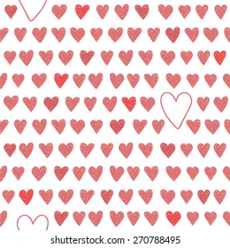 Cute seamless pattern with red hearts. Vector illustration