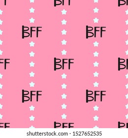 Cute seamless pattern. Repeated abbreviations BFF and stars. Simple vector illustration.