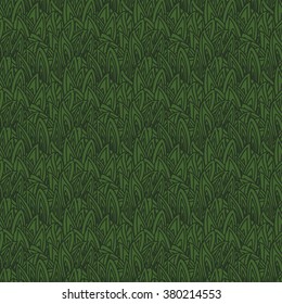 Cute seamless pattern with repeating grass contour on the green background. Vector illustration eps 