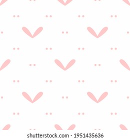 Cute seamless pattern with repeating heart and dots. Simple vector illustration.