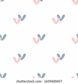 Cute seamless pattern with repeating pairs of hearts. Minimalistic romantic print. Modern vector illustration.