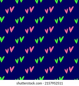 Cute seamless pattern with repeating pairs of hearts. Endless girly print. Simple vector illustration.