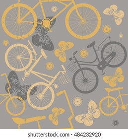 Cute seamless pattern with retro bicycles, butterflies and decorative objects. Template can be used for surface textures, textile, kids cloth and more creative designs.