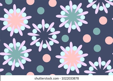 Cute seamless pattern  in retro style. Round shapes, vector illustration. Textile design, wrapping paper.