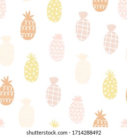 Cute seamless pattern with ripe pineapples. Good for kids fabric, textile, nursery wallpaper. Seamless city landscape. Hand drawn.