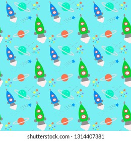 
Cute seamless pattern with rockets and planets. for printing on fabric and paper. Astronauts