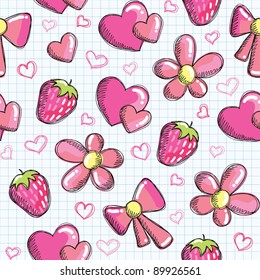 cute seamless pattern with romantic elements, vector