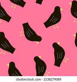 Cute seamless pattern with rooks  on bright pink background . Funny print with rooks in childish style for textiles, wallpapers, designer paper, etc