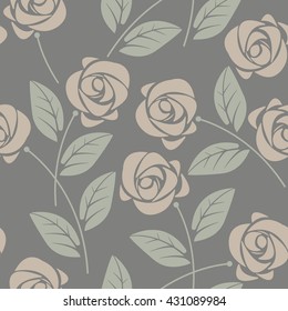 Cute seamless pattern with roses and leaves on grey background can be used for linen,   design fabric, textile and more creative designs.
