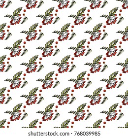 Cute seamless pattern with rowan berry. Vector illustration for your design, gift wrapping paper, textiles, baby announcement, scrapbook.