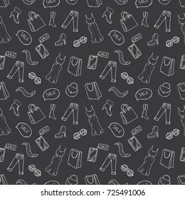 cute seamless pattern of sale time icons with doodle art on black background