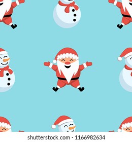 Cute seamless pattern with Santa Claus and snowman for the Christmas and new year decorations. Vector illustration of EPS 10. Merry Christmas!