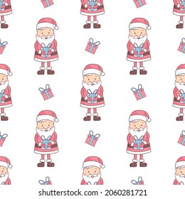 Cute seamless pattern with Santa Claus on white background for Merry Christmas and Happy New Year decor