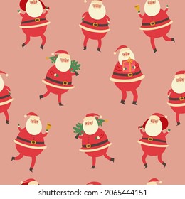 Cute seamless pattern with santa claus. Vector graphics.