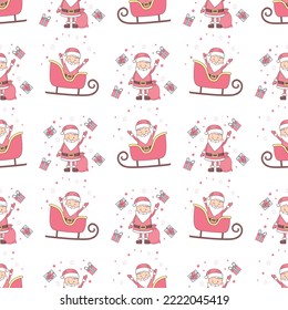 Cute seamless pattern with Santa Claus on pink background for Merry Christmas and Happy New Year decor