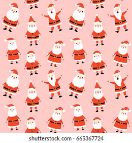 Cute seamless pattern with Santa Claus on pink background for Merry Christmas and Happy New Year decor