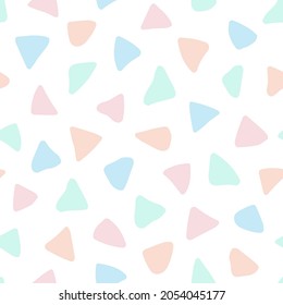 Cute seamless pattern. Scandinavian background. Pastel color patern. Repeated abstract childish backdrop. Scandi style. Irregular triangles. Repeating triangle. Design baby prints. Vector illustration