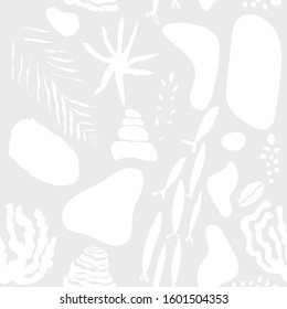 Cute seamless pattern in scandinavian  style with underwater sea nautical  organic shapes. 