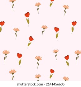 Patrón impecable con flores dispersas. Impresión simple de una chica. Ilustración vectorial para la reserva de recortes, postal