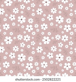 Lindo patrón sin fisuras con flores y hojas dispersas. Fondo de Vector de patrón floral simple. 