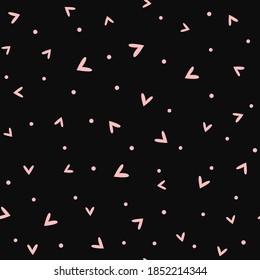 Patrón perfecto con corazones y puntos dispersos. Ilustración vectorial simple.