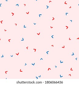 Cute seamless pattern with scattered small hearts. Endless romantic print. Simple vector illustration.