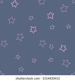Cute seamless pattern with scattered stars. Repeated girly print. Blue, pink, white colors. Vector illustration.