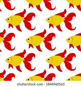
Cute seamless pattern with sea goldfish on a white background. Marine reptiles in a flat style. Cartoon wildlife for web pages.
Stock vector illustration for decor and design, textiles,
wallpaper