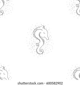Cute seamless pattern with sea horse in cartoon style. vector print.